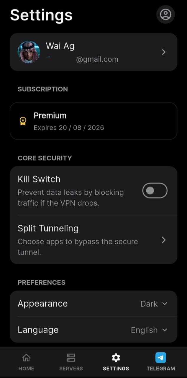 Zen VPN settings screen